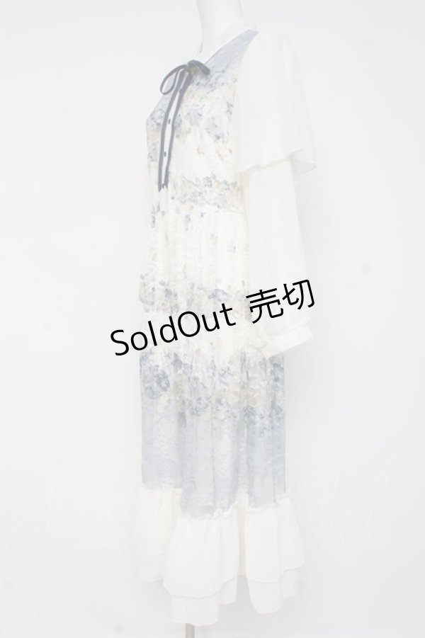 画像2: axes femme / フラワーパネルプリントレースワンピース F サックス Y-26-03-09-227-AX-OP-SZ-ZY (2)