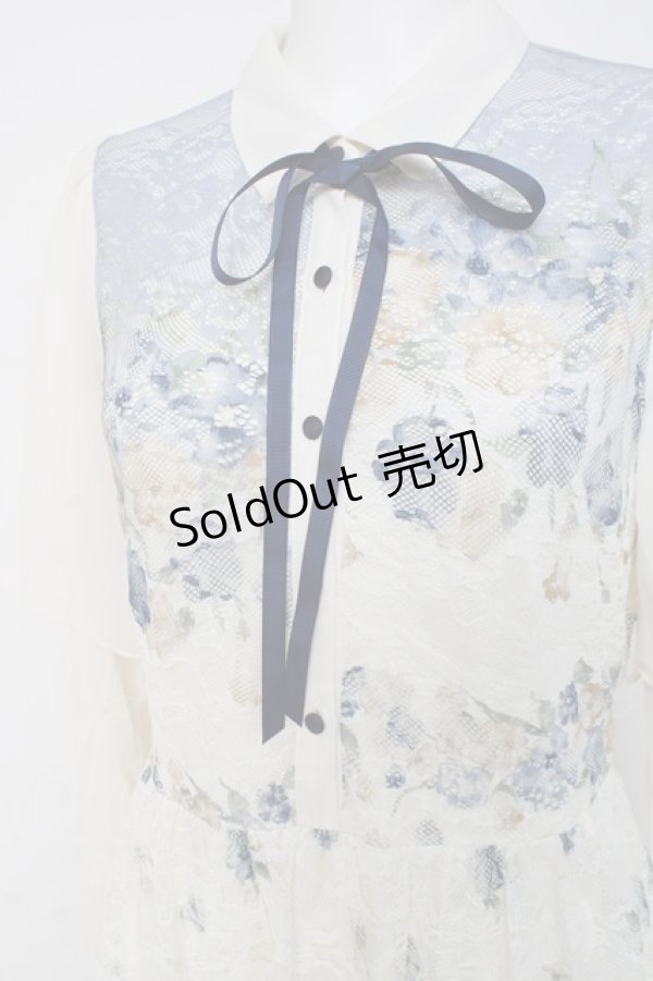 画像4: axes femme / フラワーパネルプリントレースワンピース F サックス Y-26-03-09-227-AX-OP-SZ-ZY (4)