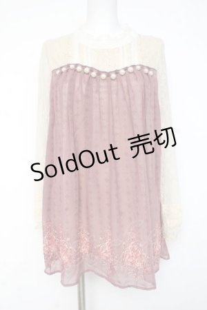 画像: axes femme / レース×プリントチュニ  ピンク Y-26-03-09-228-AX-OP-SZ-ZY