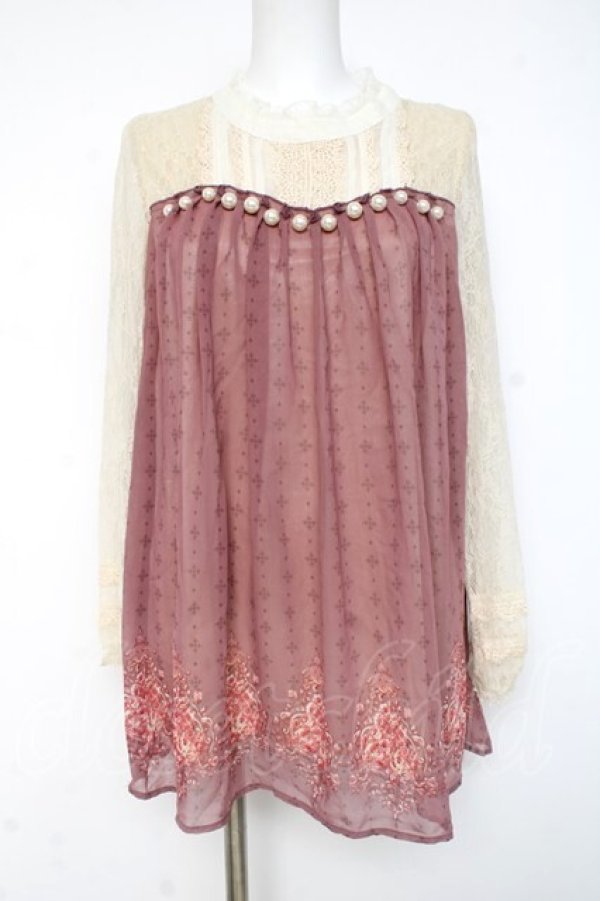 画像1: axes femme / レース×プリントチュニ  ピンク Y-26-03-09-228-AX-OP-SZ-ZY (1)