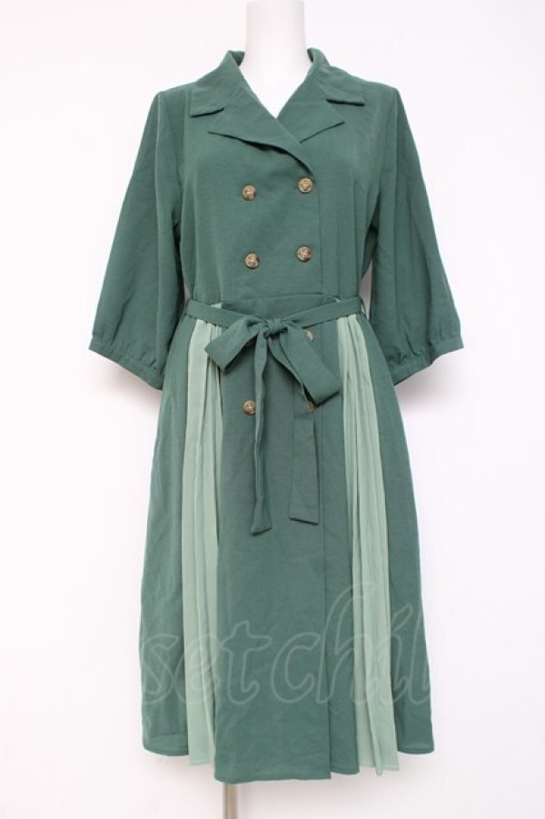 画像1: axes femme POETIQUE / バイカラートレンチワンピース M グリーン Y-26-03-09-232-AX-OP-SZ-ZY (1)