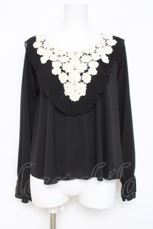 画像: axes femme / 花刺繍レースカットソー  黒 Y-26-03-09-027-AX-TO-SZ-ZY