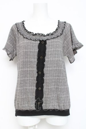 画像: axes femme / チェック柄オフショルブラウス風プルオーバー M グレー Y-26-03-09-032-AX-TO-SZ-ZY