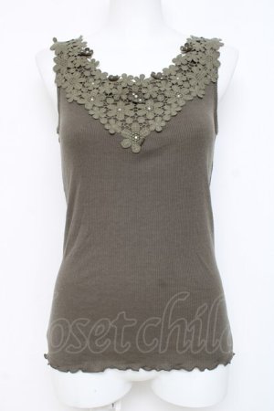 画像: axes femme / 刺繍レースタンク  カーキ Y-26-03-09-034-AX-TO-SZ-ZY