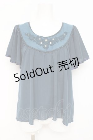 画像: axes femme / フロントレース半袖シフォントップス  グリーン Y-26-03-09-036-AX-TO-SZ-ZY