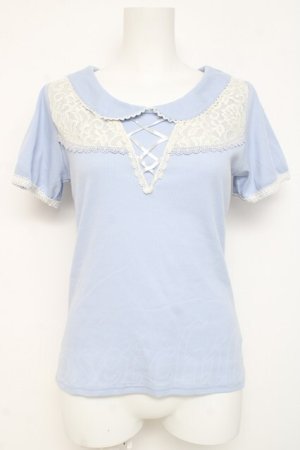 画像: axes femme / レース切替リブトップス M サックス Y-26-03-09-039-AX-TO-SZ-ZY