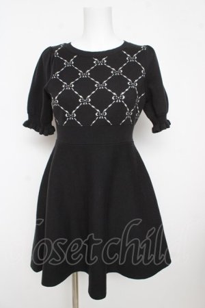 画像: evelyn / リボン柄ニットワンピース  黒 Y-26-03-11-052-LO-OP-SZ-ZY