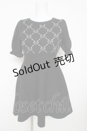 画像: evelyn / リボン柄ニットワンピース  黒 Y-26-03-11-052-LO-OP-SZ-ZY