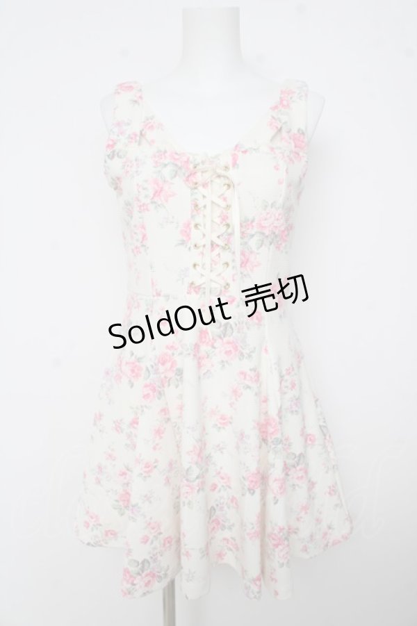 画像1: LIZ LISA / ブーケ柄編み上げワンピース 0 オフ白 Y-26-03-11-055-LO-OP-SZ-ZY (1)