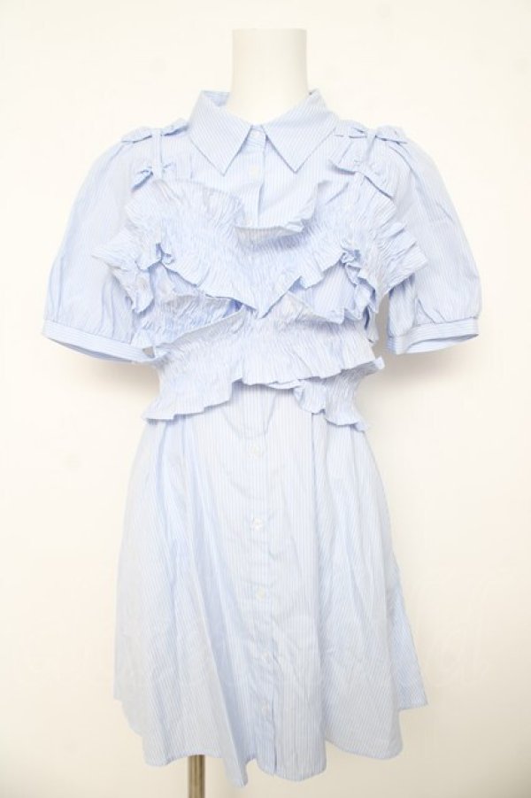 画像1: evelyn / リボンビスチェ付きシャツワンピース F サックス Y-26-03-11-057-LO-OP-SZ-ZY (1)