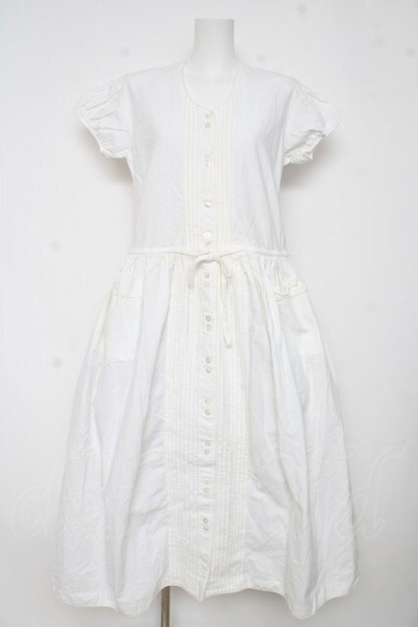 画像1: PINK HOUSE / ノーカラー半袖ワンピース F 白 Y-26-03-11-071-LO-OP-SZ-ZY (1)