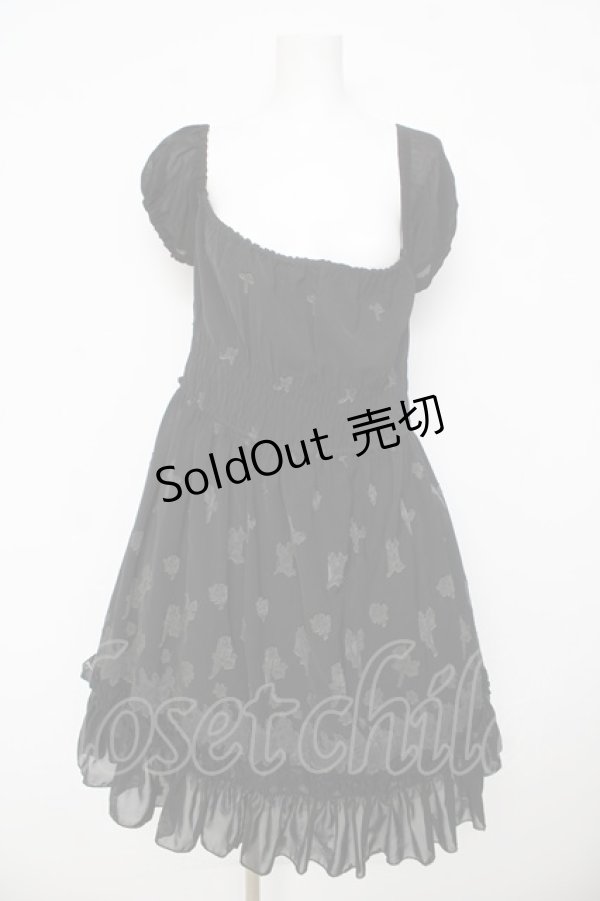 画像1: ATELIER PIERROT / オパール薔薇柄シャーリングワンピース  黒 Y-26-03-11-074-EL-OP-SZ-ZY (1)