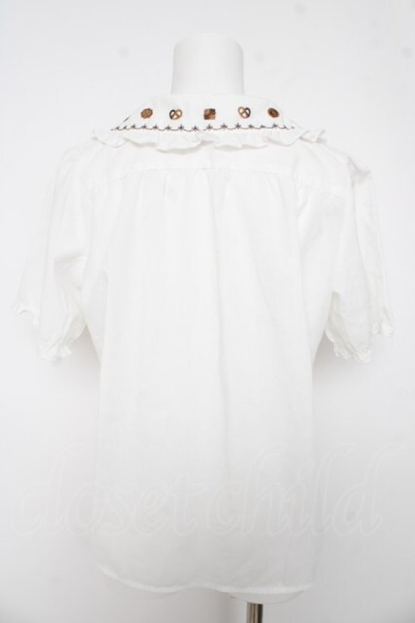 画像2: Amavel / クッキー刺繍入り配色リボンタイ付半袖ブラウス M ブラウン Y-26-03-11-008-CA-BL-SZ-ZY (2)