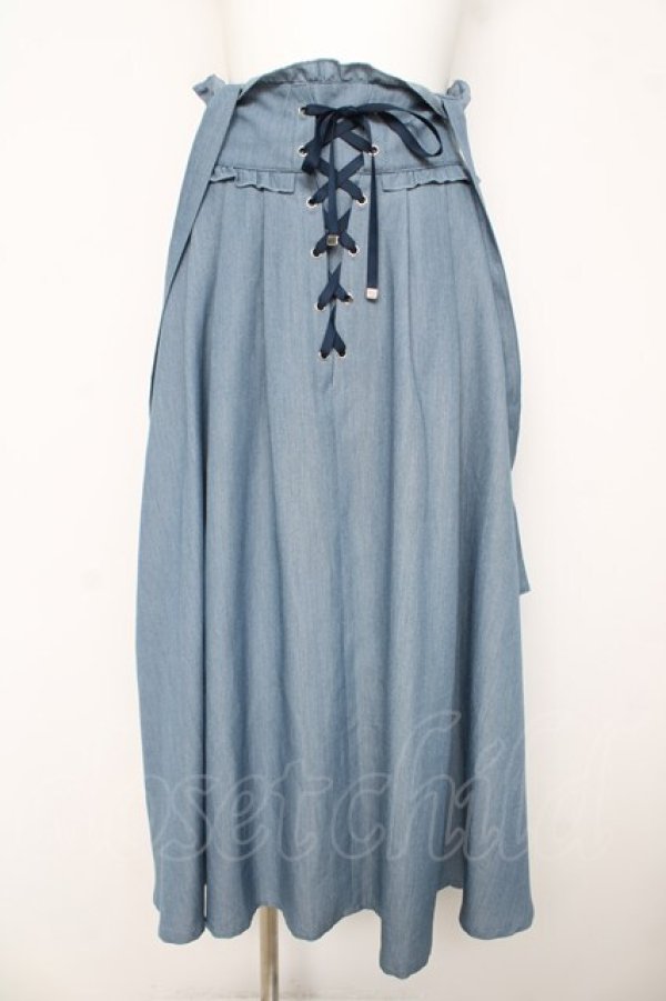 画像1: axes femme / サス付レースアップロングスカート F サックス Y-26-03-11-114-AX-SK-SZ-ZY (1)