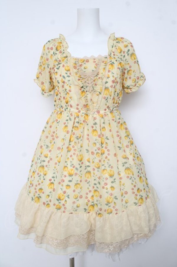 画像1: axes femme / フリル切替シャリーングワンピース M イエロー Y-26-03-11-019-AX-OP-SZ-ZY (1)