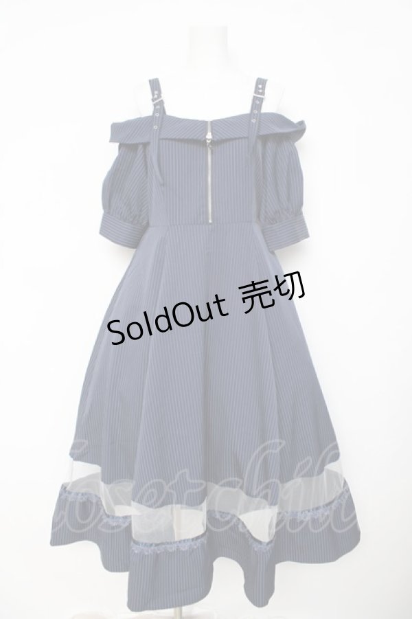 画像1: axes femme / オフショル風ストライプワンピース F 紺 Y-26-03-11-022-AX-OP-SZ-ZY (1)