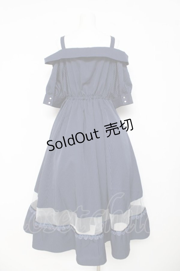 画像2: axes femme / オフショル風ストライプワンピース F 紺 Y-26-03-11-022-AX-OP-SZ-ZY (2)