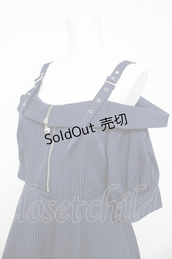 画像3: axes femme / オフショル風ストライプワンピース F 紺 Y-26-03-11-022-AX-OP-SZ-ZY (3)