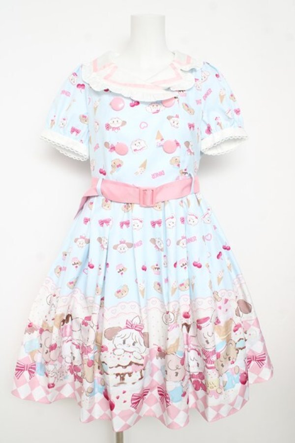 画像1: axes femme kawaii / mikko illustration × axes femme KAWAII ダイナーカフェワンピース M サックス Y-26-03-11-024-AX-OP-SZ-ZY (1)