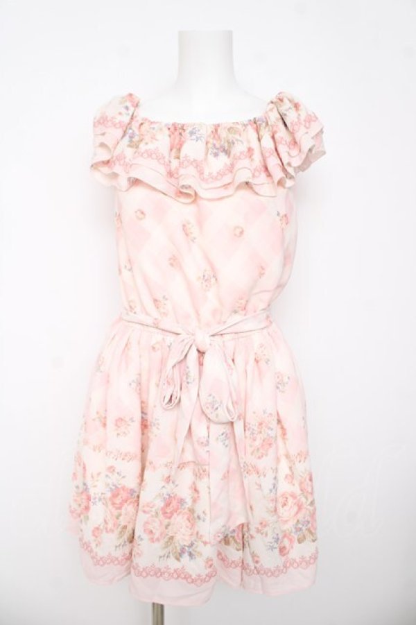 画像1: LIZ LISA / ギンガム裾花ワンピース 0 ピンク Y-26-03-11-028-LO-OP-SZ-ZY (1)