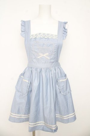 画像: Amavel / メッセージ&レリーフ刺繍入りエプロンドレスジャンスカ  サックス Y-26-03-11-030-CA-OP-SZ-ZY