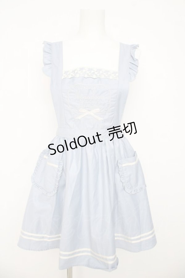 画像1: Amavel / メッセージ&レリーフ刺繍入りエプロンドレスジャンスカ  サックス Y-26-03-11-030-CA-OP-SZ-ZY (1)