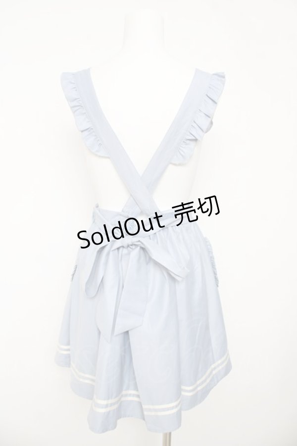 画像2: Amavel / メッセージ&レリーフ刺繍入りエプロンドレスジャンスカ  サックス Y-26-03-11-030-CA-OP-SZ-ZY (2)