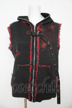 画像: h.ANARCHY / 蜘蛛ptノースリーブパーカー  黒/赤 Y-26-03-13-062-HN-TO-SZ-ZY