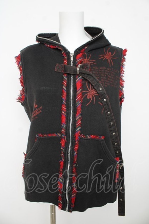 画像1: h.ANARCHY / 蜘蛛ptノースリーブパーカー  黒/赤 Y-26-03-13-062-HN-TO-SZ-ZY (1)