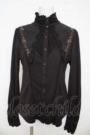 画像: Ozz oneste / 薔薇刺繍立ち襟ブラウス  黒 Y-26-03-13-063-OO-BL-SZ-ZY