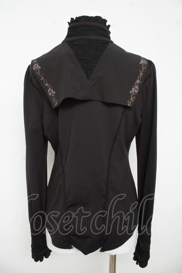 画像2: Ozz oneste / 薔薇刺繍立ち襟ブラウス  黒 Y-26-03-13-063-OO-BL-SZ-ZY (2)