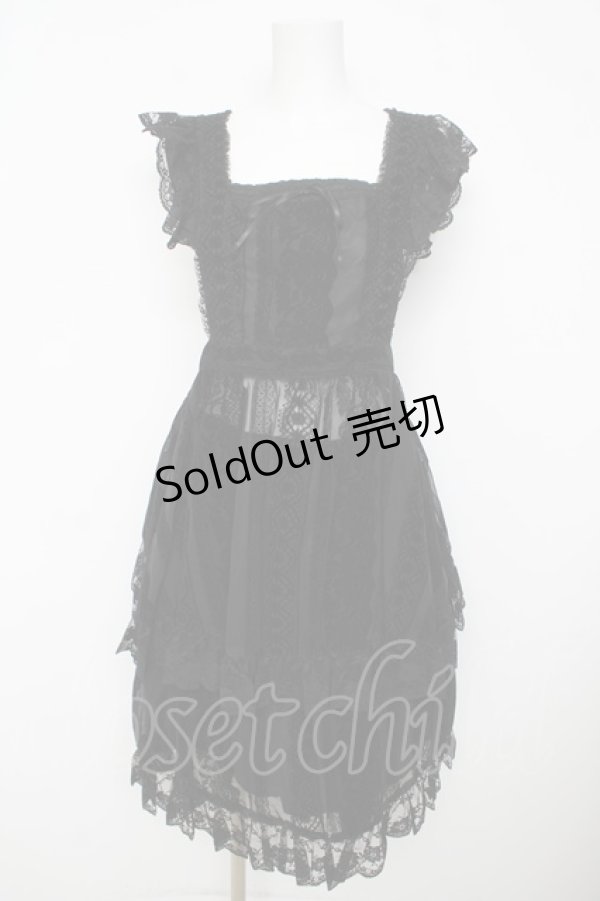 画像1: MIHO MATSUDA / エプロン付きレースフロッキーptスカート M 黒 Y-26-03-13-067-GO-SK-SZ-ZY (1)