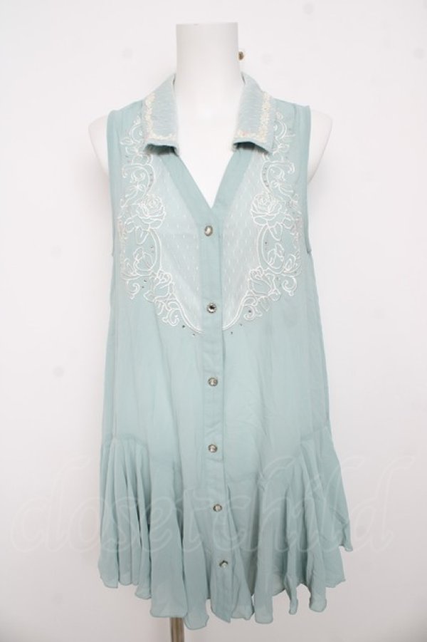 画像1: axes femme / 刺繍入襟付チュニック M グリーン Y-26-03-13-069-AX-OP-SZ-ZY (1)