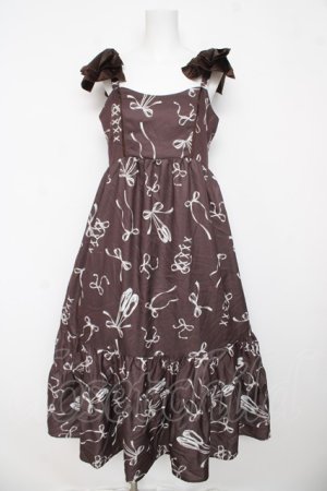 画像: axes femme / トゥシューズ柄リボン付ワンピース F 茶 Y-26-03-13-080-AX-OP-SZ-ZY
