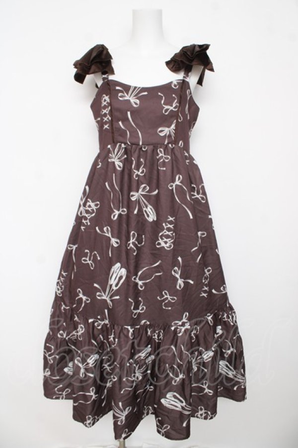 画像1: axes femme / トゥシューズ柄リボン付ワンピース F 茶 Y-26-03-13-080-AX-OP-SZ-ZY (1)