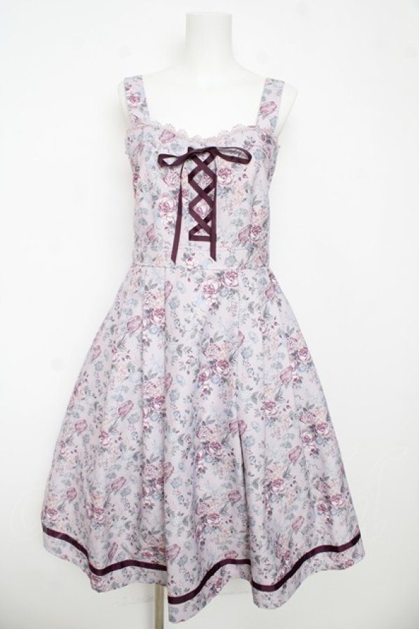 画像1: axes femme / ロマンティックローズ柄ジャンパースカート F ラベンダー Y-26-03-13-081-AX-OP-SZ-ZY (1)