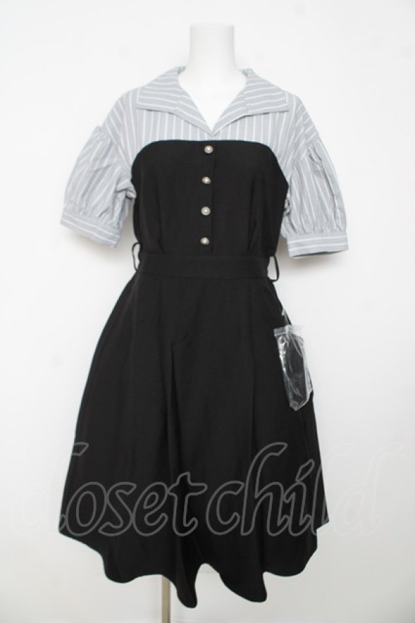 画像1: axes femme / シャツカラードッキングワンピース F 黒 Y-26-03-13-095-AX-OP-SZ-ZY (1)