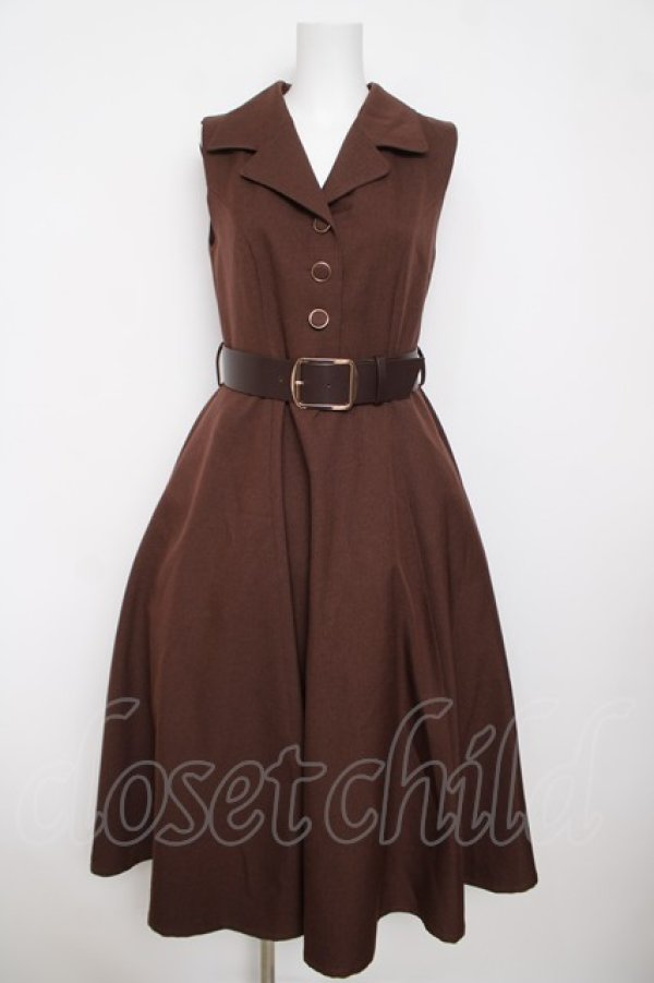 画像1: an another angelus / ベルト付きウールライク開衿ジレワンピース F ブラウン Y-26-03-13-122-CA-OP-SZ-ZY (1)