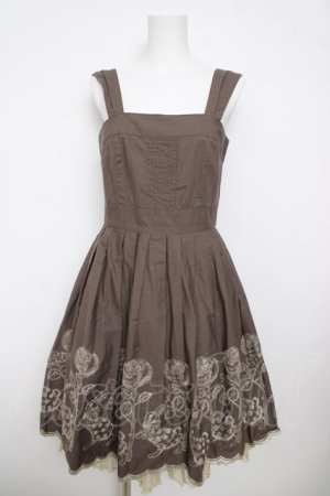 画像: Emily Temple cute / バラ＆ウサギラメ刺繍ノースリーブワンピース M ブラウン Y-26-03-13-124-ET-OP-SZ-ZY
