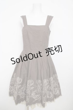 画像: Emily Temple cute / バラ＆ウサギラメ刺繍ノースリーブワンピース M ブラウン Y-26-03-13-124-ET-OP-SZ-ZY