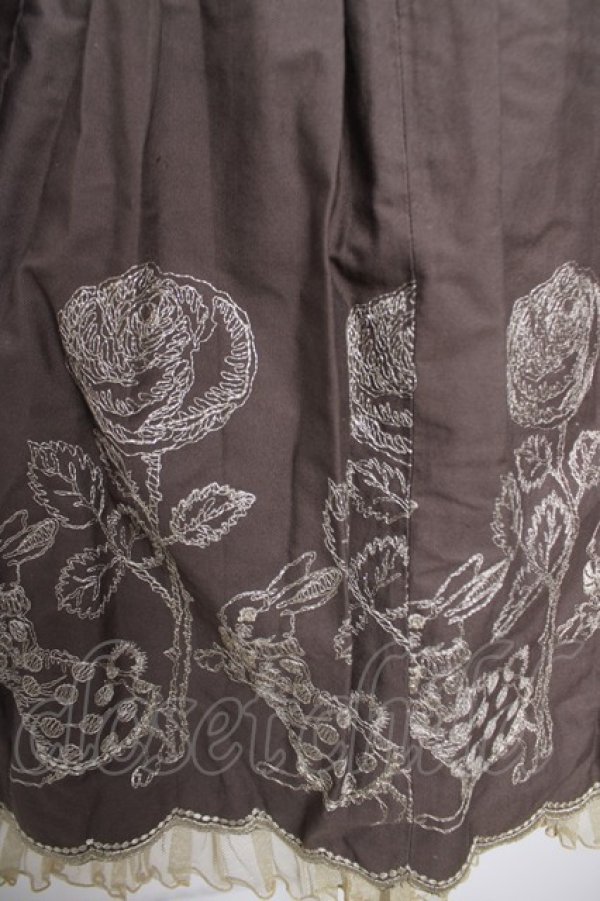画像3: Emily Temple cute / バラ＆ウサギラメ刺繍ノースリーブワンピース M ブラウン Y-26-03-13-124-ET-OP-SZ-ZY (3)
