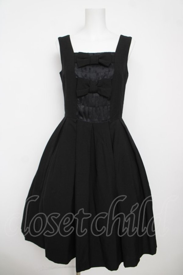 画像1: Emily Temple cute / ドットジャガードリボンノースリーブワンピース M 黒 Y-26-03-13-125-ET-OP-SZ-ZY (1)