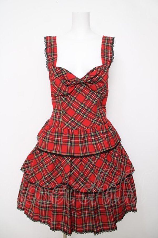 画像1: Heart E / タータンチェック3段スカートのサンドレス 9号 赤 Y-26-03-13-134-LO-OP-SZ-ZY (1)