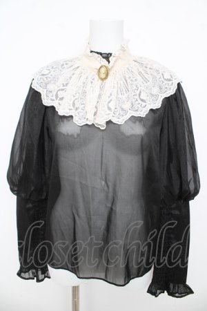 画像: axes femme NOSTALGIE / レース襟付シフォンブラウス F 黒 Y-26-03-13-002-AX-BL-SZ-ZY