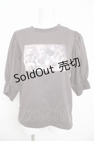 画像: axes femme POETIQUE / おかしなお茶会パフ袖Tシャツ M チャコール Y-26-03-13-021-AX-TO-SZ-ZY