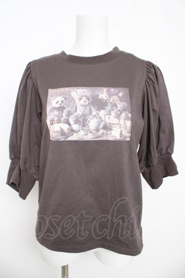 画像1: axes femme POETIQUE / おかしなお茶会パフ袖Tシャツ M チャコール Y-26-03-13-021-AX-TO-SZ-ZY (1)