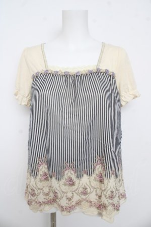 画像: axes femme / 巻きバラ付きストライプ柄プルオーバー M 生成り Y-26-03-13-024-AX-TO-SZ-ZY