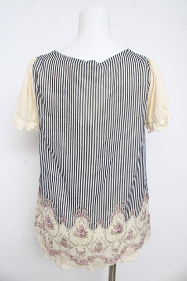 画像2: axes femme / 巻きバラ付きストライプ柄プルオーバー M 生成り Y-26-03-13-024-AX-TO-SZ-ZY (2)