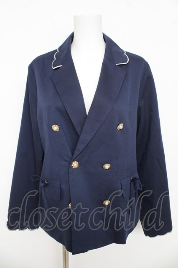 画像1: axes femme / スカラップ刺繍ダブルジャケット F 紺 Y-26-03-13-027-AX-JA-SZ-ZY (1)