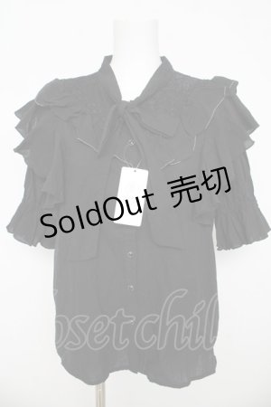 画像: axes femme / リボンデザインコットンブラウス F 黒 Y-26-03-13-037-AX-BL-SZ-ZY